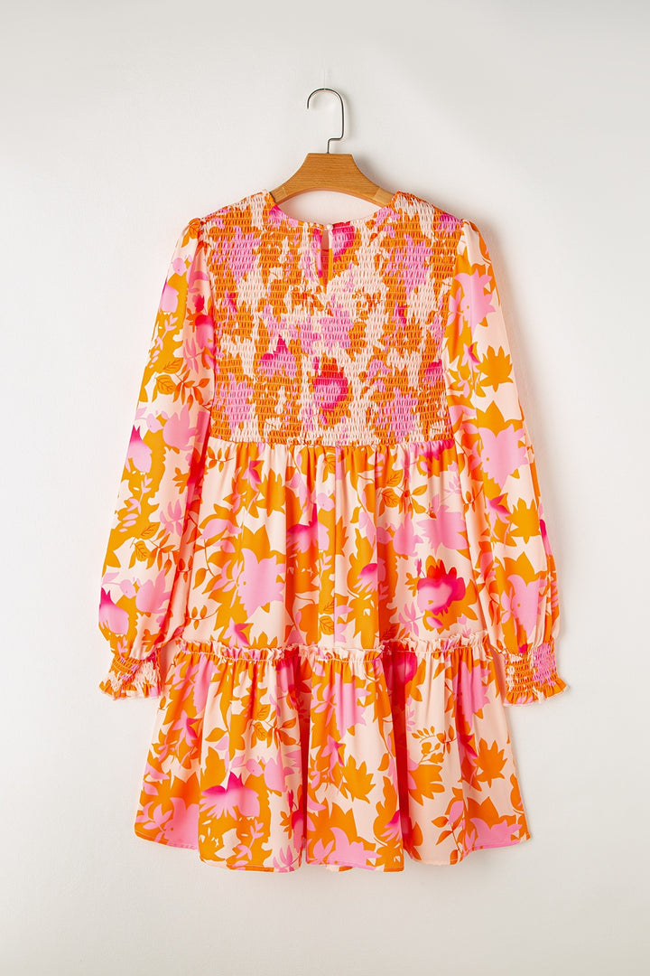 Frill Printed Long Sleeve Mini Dress | Trendsi