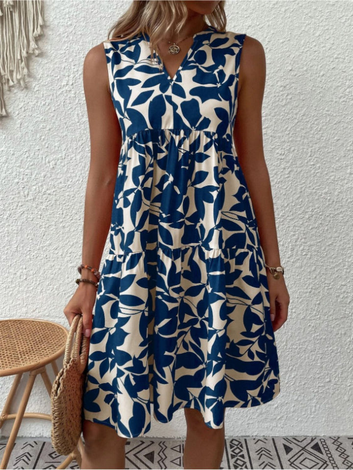 Printed Notched Sleeveless Mini Dress | Trendsi