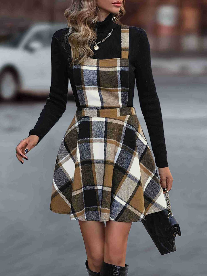 Crisscross Plaid Wide Strap Overall Dress | Trendsi