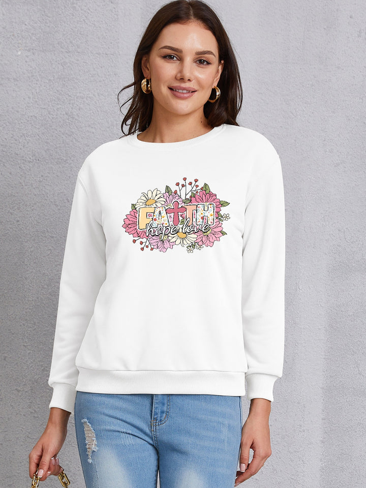 FAITH HOPE LOVE Round Neck Sweatshirt | Trendsi