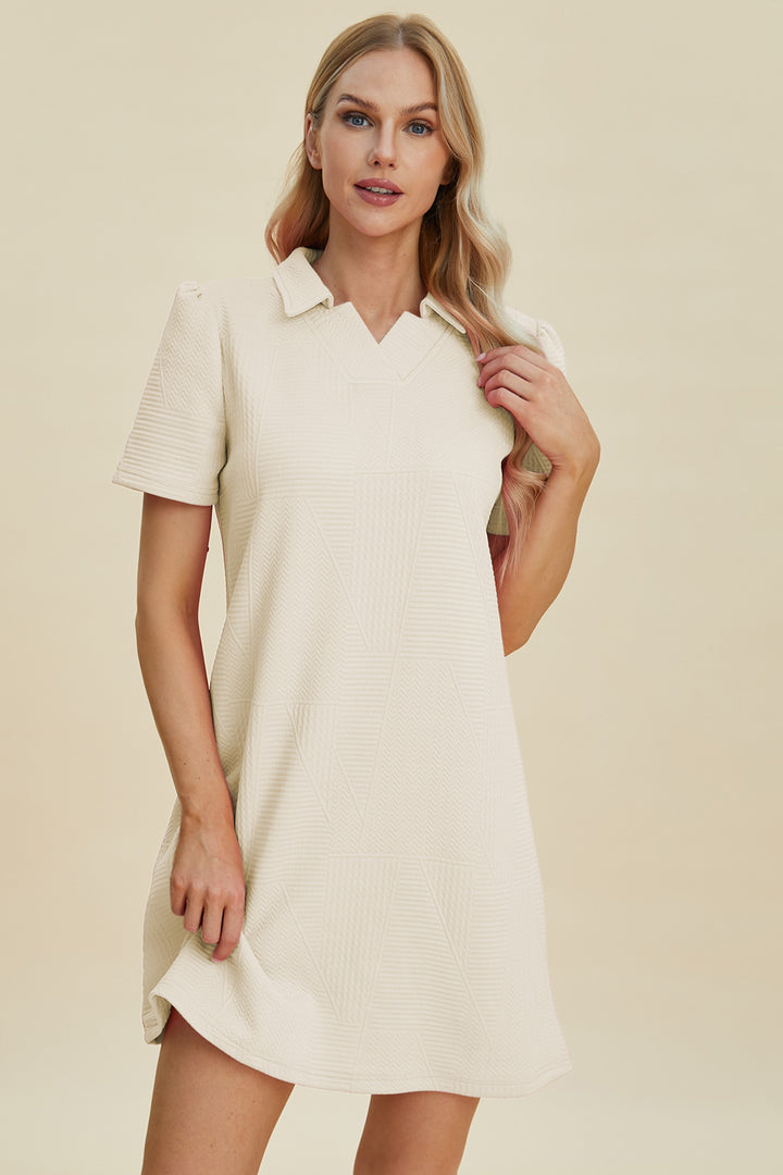 Double Take Full Size Texture Short Sleeve Dress | Trendsi