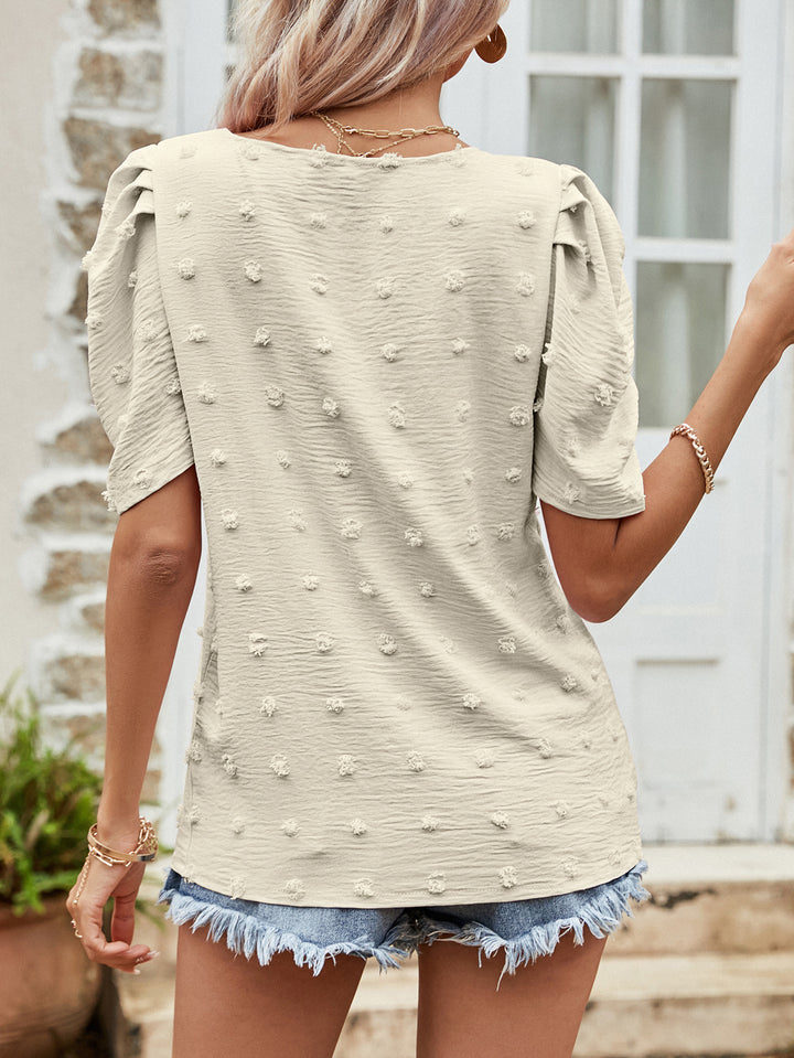 Swiss Dot Short Puff Sleeve Top | Trendsi