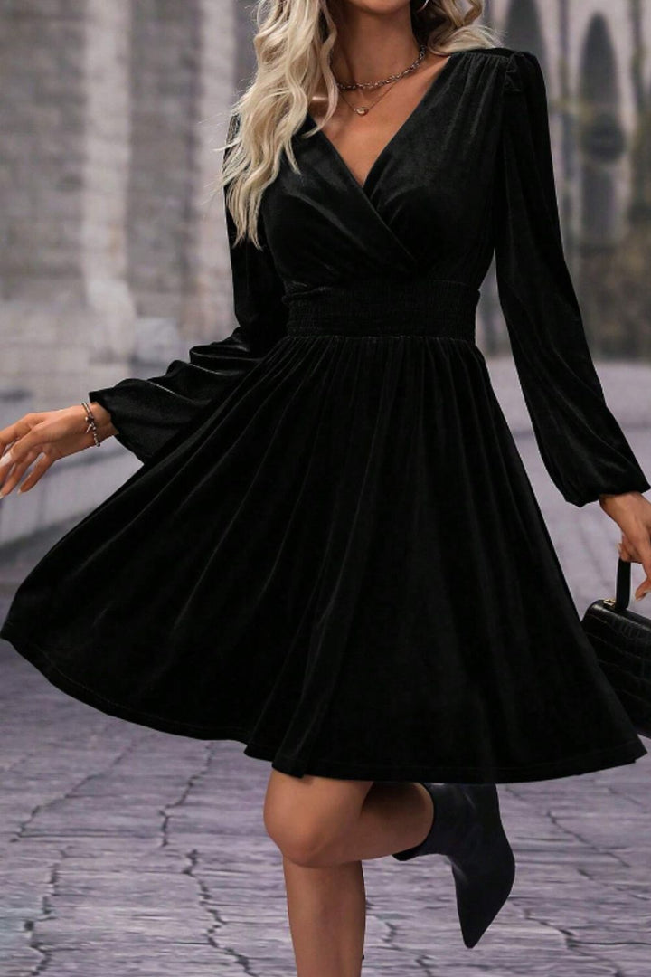 Surplice Long Sleeve Velvet Dress | Trendsi