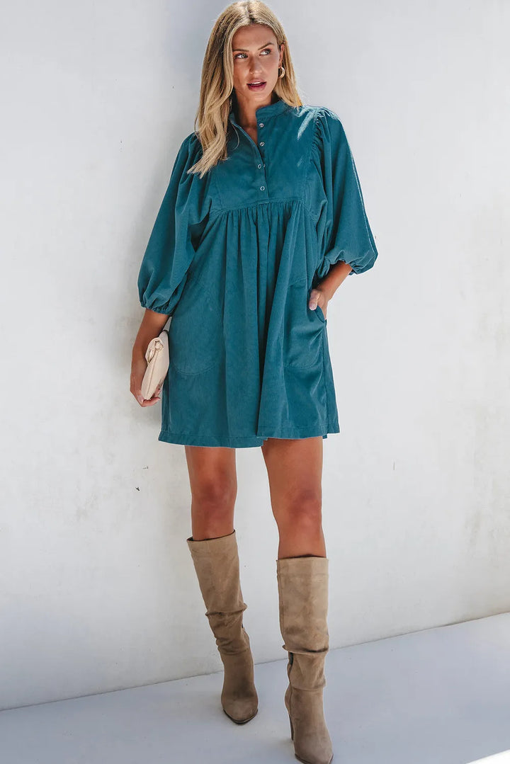 Quarter Snap Three-Quarter Sleeve Dress with Pockets | Trendsi