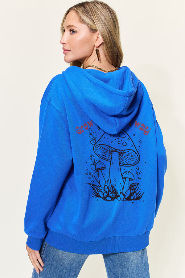 Simply Love Full Size GROW YOUR OWN WAY Graphic Zip-Up Hoodie with Pockets | Trendsi