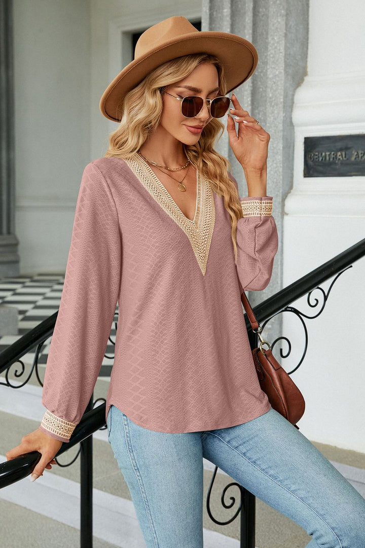 V-Neck Long Sleeve Blouse | Trendsi