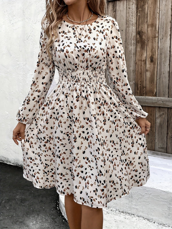 Printed Round Neck Long Sleeve Dress | Trendsi