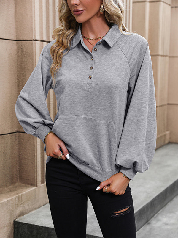 Perfee Collared Neck Raglan Sleeve Blouse | Trendsi