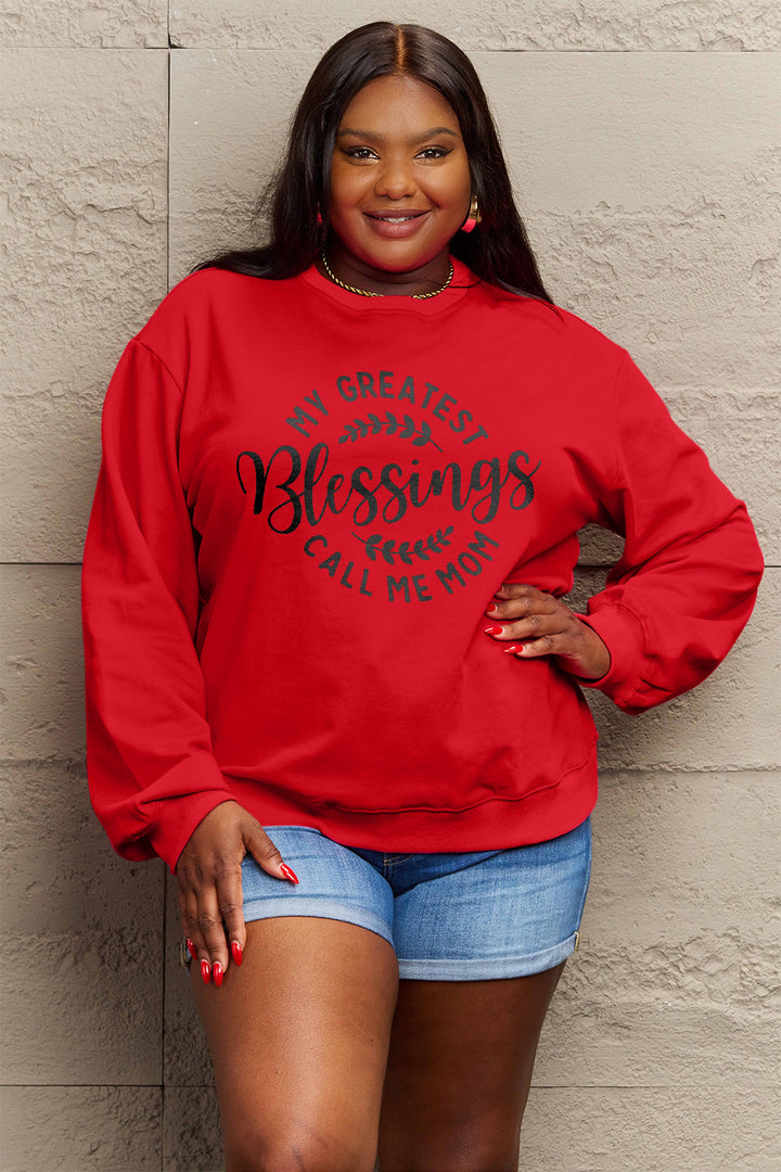 Simply Love Full Size MY GREATEST BLESSINGS CALL ME MOM Round Neck Sweatshirt | Trendsi