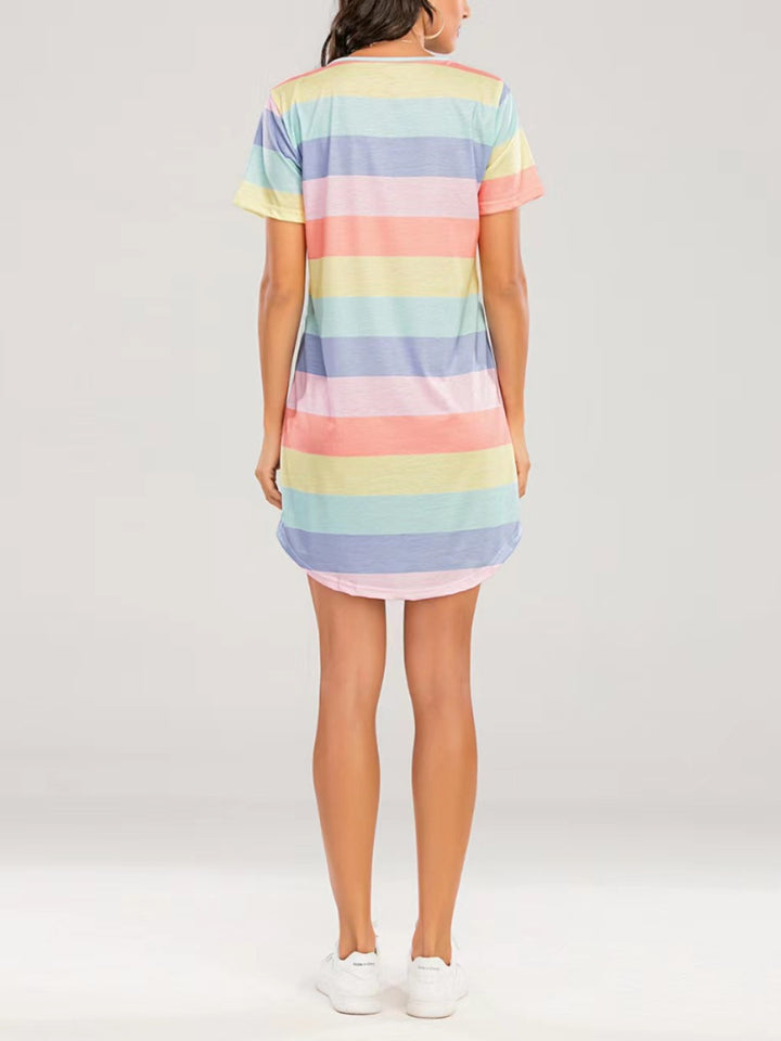 Striped Round Neck Short Sleeve Tee Dress | Trendsi