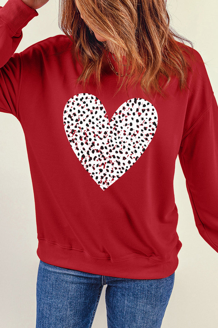 Heart Round Neck Dropped Shoulder Sweatshirt | Trendsi