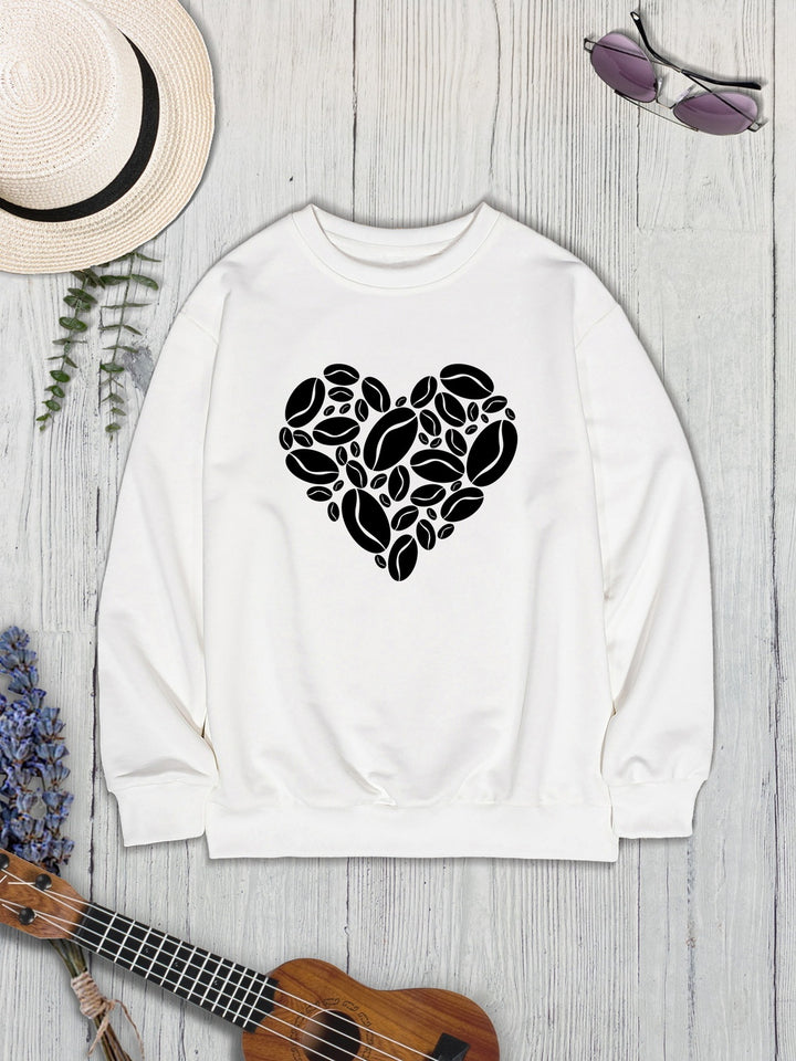 Heart Round Neck Dropped Shoulder Sweatshirt | Trendsi