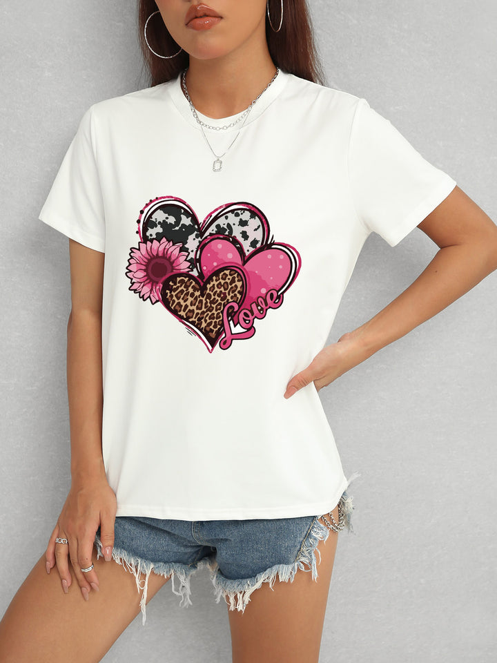 Heart Round Neck Short Sleeve T-Shirt | Trendsi