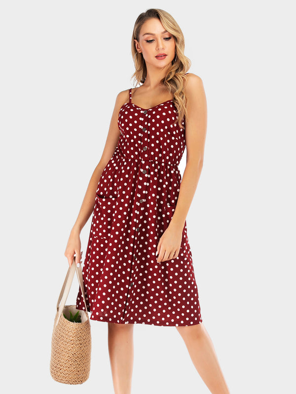 Perfee Polka Dot Sweetheart Neck Dress with Pockets | Trendsi