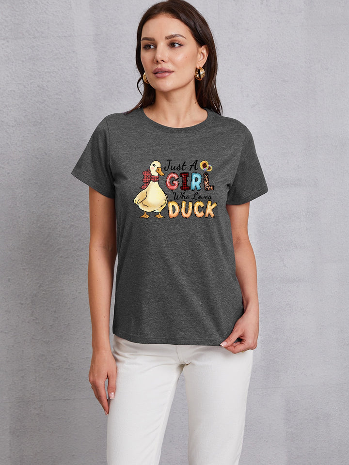 JUST A GIRL WHO LOVES DUCK Round Neck T-Shirt | Trendsi