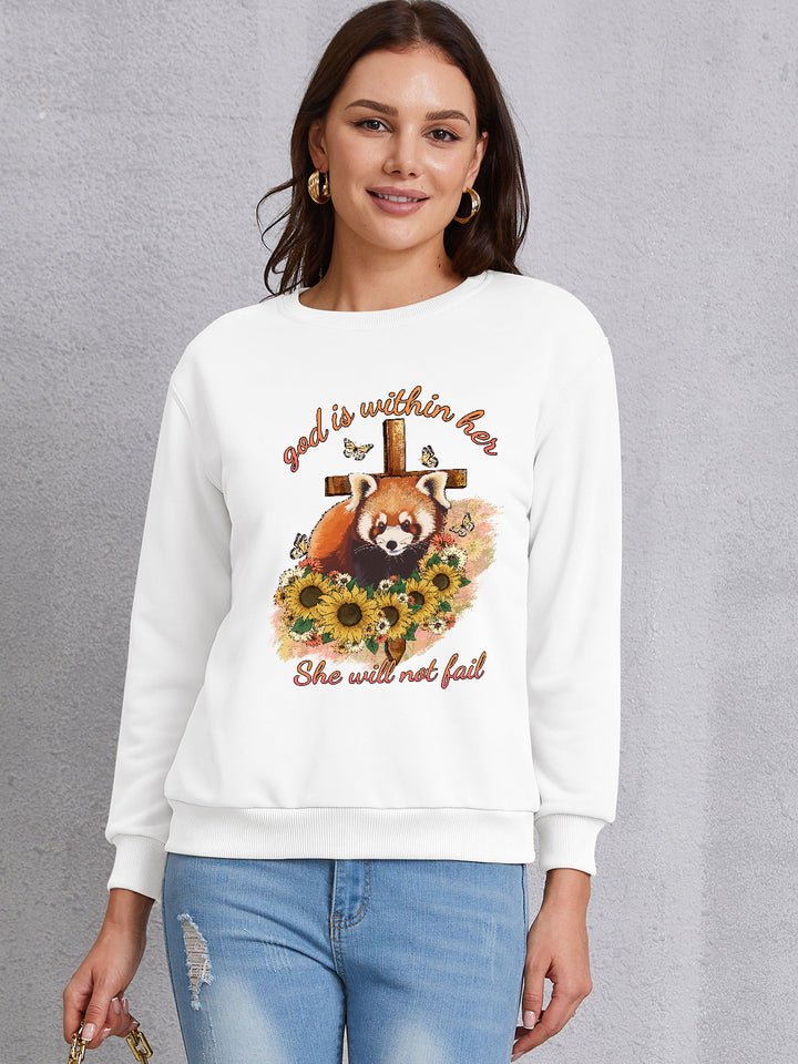 Graphic Round Neck Long Sleeve Sweatshirt | Trendsi