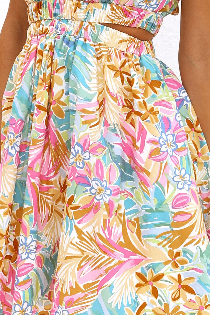 Backless Floral Short Sleeve Mini Dress | Trendsi