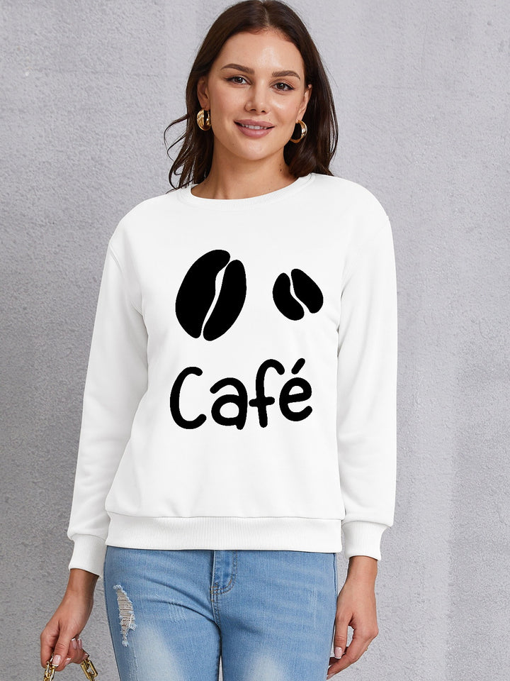 CAFE Round Neck Dropped Shoulder Sweatshirt | Trendsi