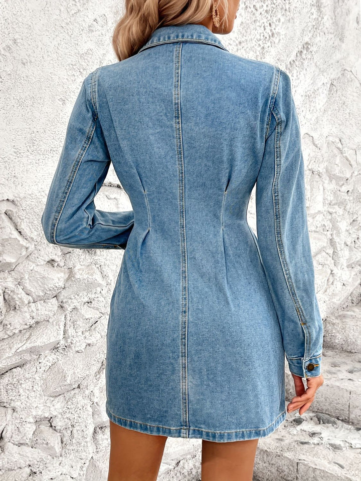 Pocketed Button Up Long Sleeve Denim Dress | Trendsi