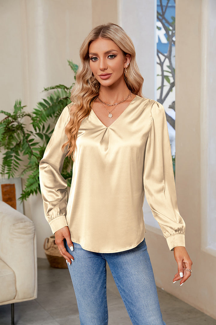 V-Neck Long Sleeve Top | Trendsi