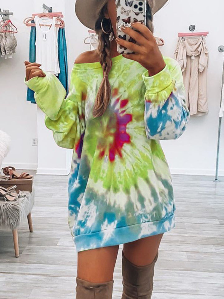 Full Size Tie-Dye Round Neck Long Sleeve Dress | Trendsi