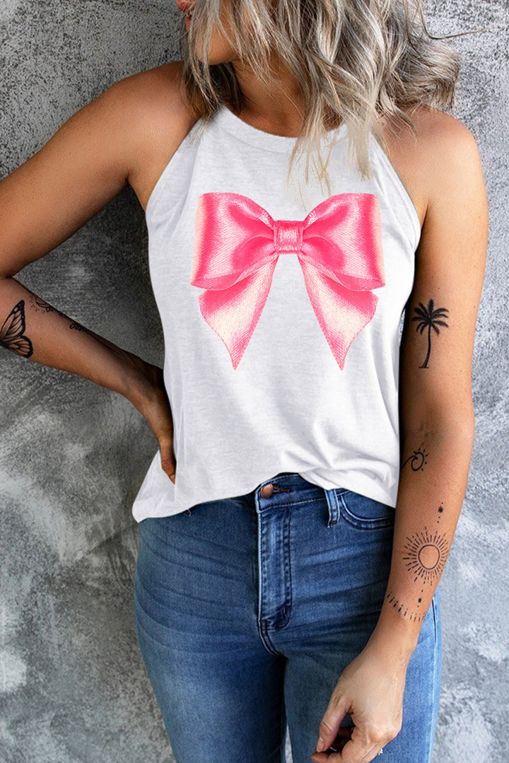 Bow Graphic Grecian Neck Tank | Trendsi