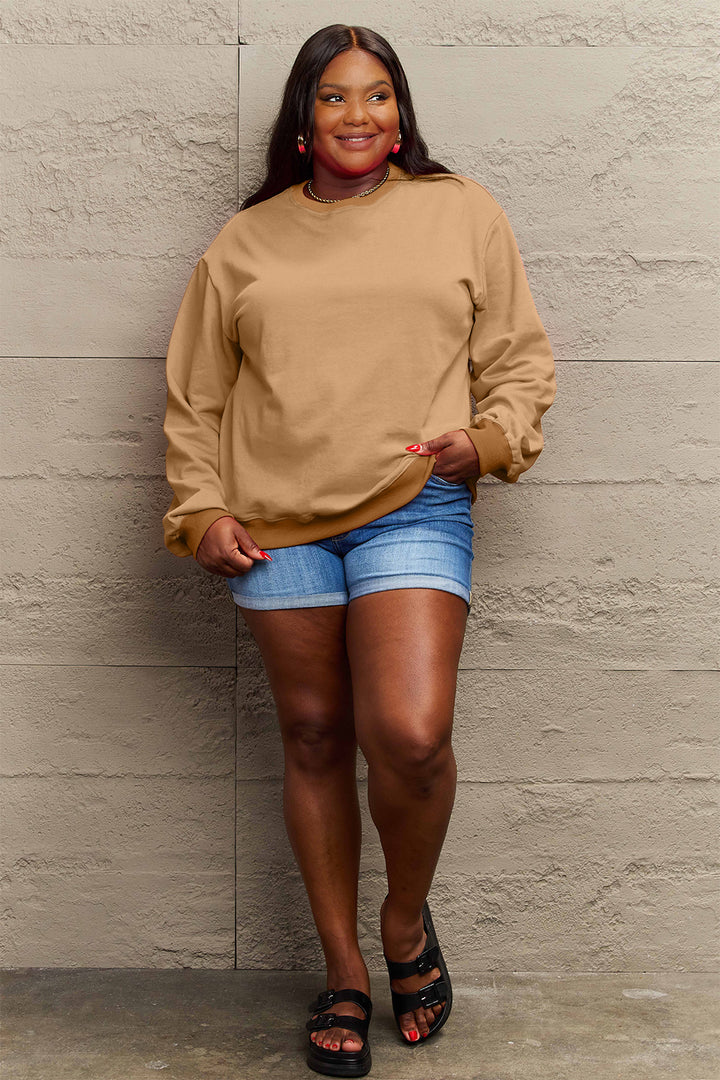 Simply Love Full Size ENJOY THE LITTLE THINGS Round Neck Sweatshirt | Trendsi