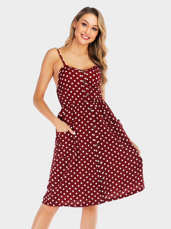 Perfee Polka Dot Sweetheart Neck Dress with Pockets | Trendsi