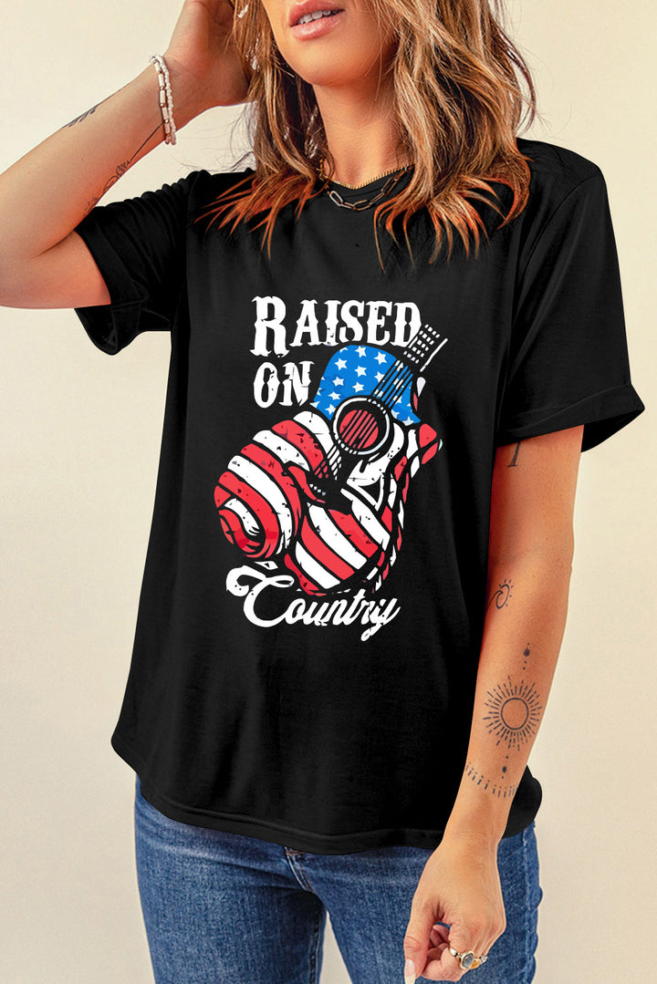 RAISED ON COUNTRY Round Neck T-Shirt | Trendsi