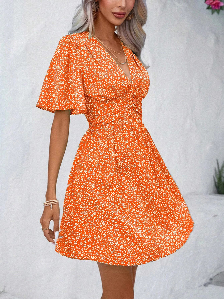 Printed V-Neck Half Sleeve Mini Dress | Trendsi