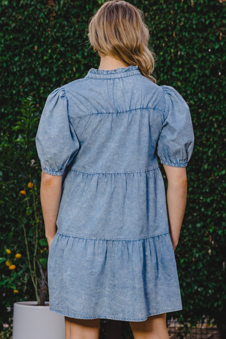 ODDI Washed Tiered Mini Denim Dress | Trendsi