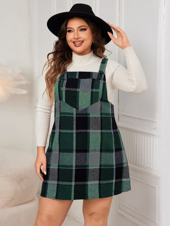 Plus Size Plaid Wide Strap Overall Dress | Trendsi