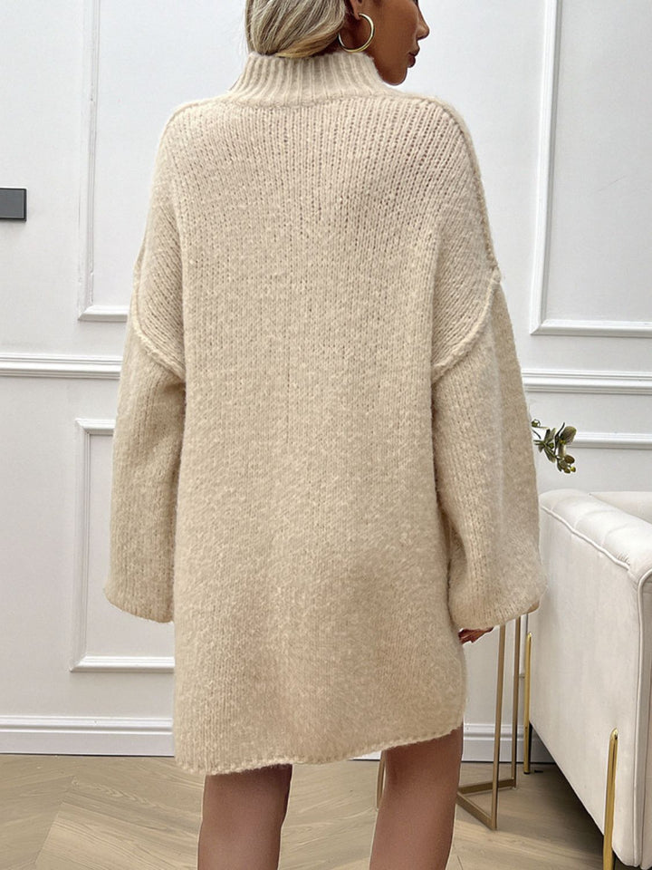 Devine Mock Neck Long Sleeve Mini Sweater Dress | Trendsi