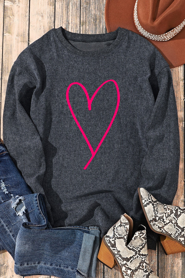 Heart Round Neck Dropped Shoulder Sweatshirt | Trendsi