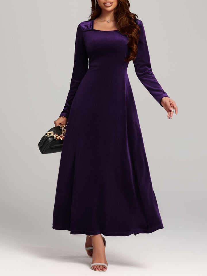 Square Neck Long Sleeve Velvet Dress | Trendsi