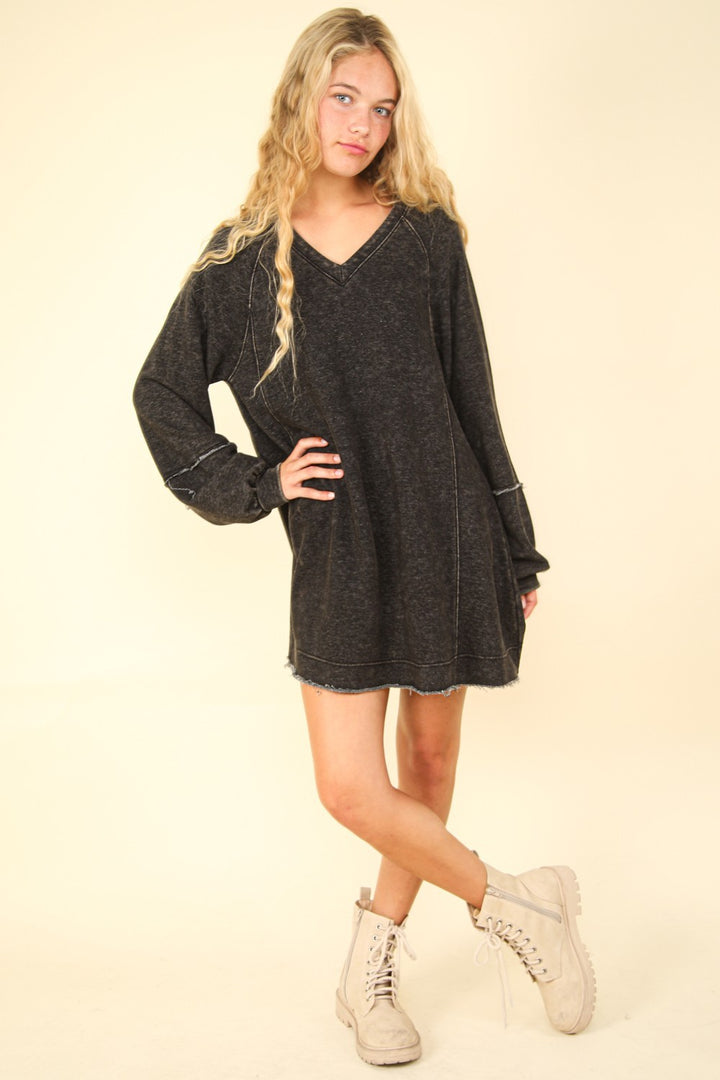 VERY J Mineral Washed Oversized A-Line Mini Dress | Trendsi