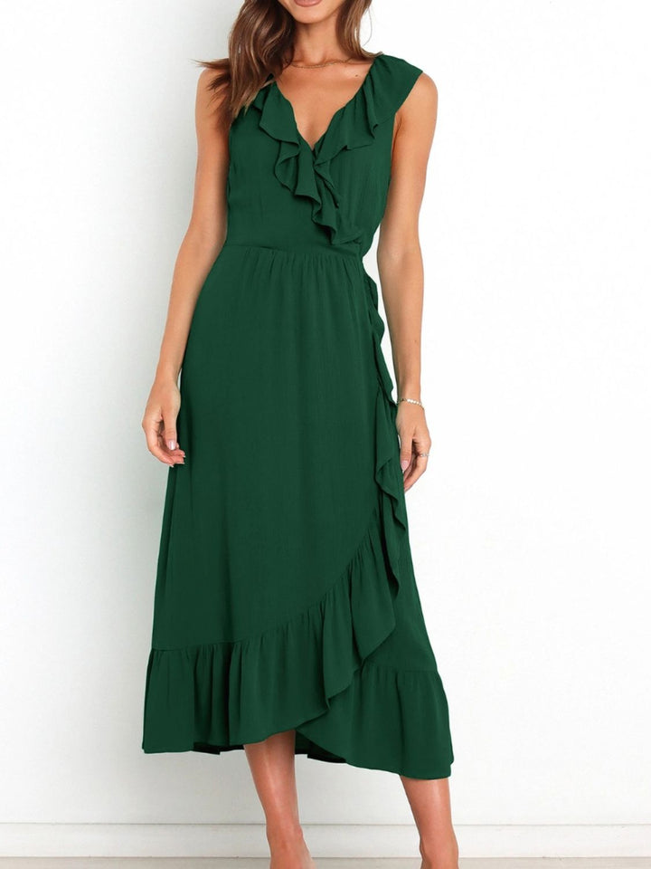 Ruffled Surplice Sleeveless Midi Dress | Trendsi