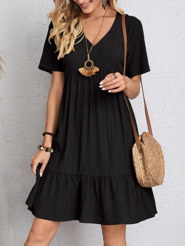 Full Size V-Neck Short Sleeve Dress | Trendsi