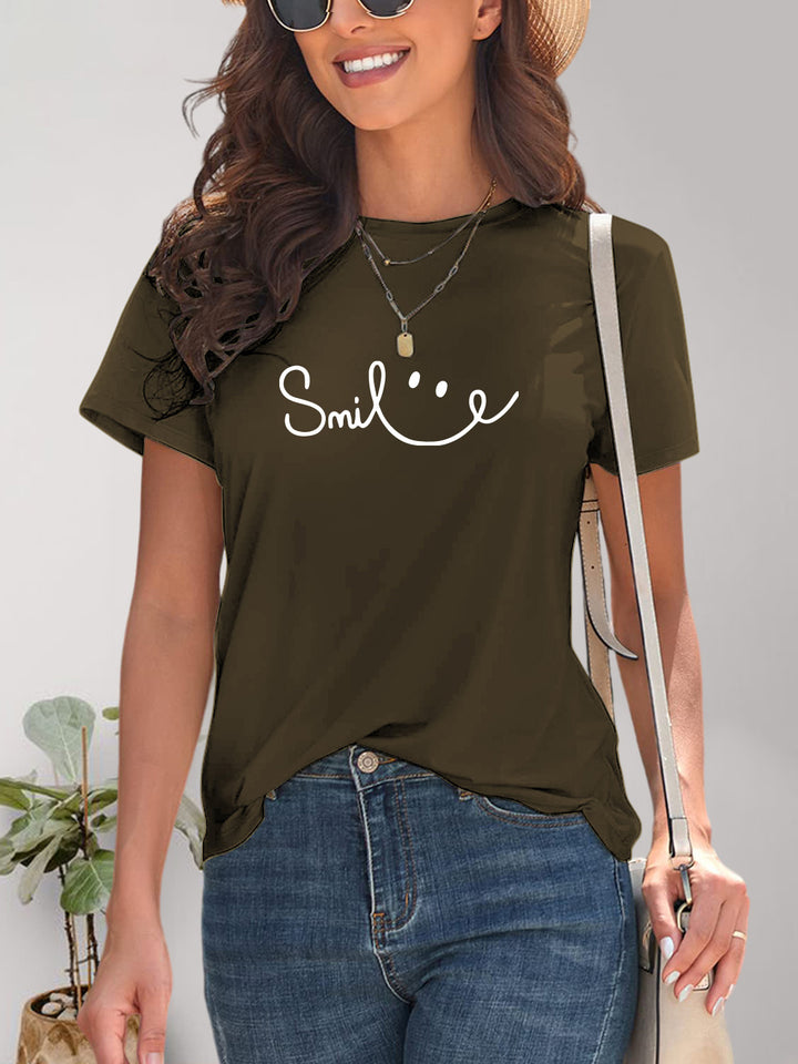 SMILE Round Neck Short Sleeve T-Shirt | Trendsi