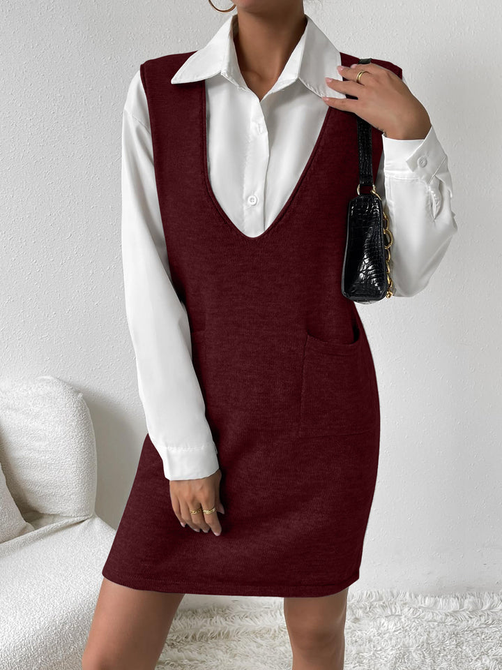 V-Neck Sleeveless Sweater Dress with Pockets | Trendsi