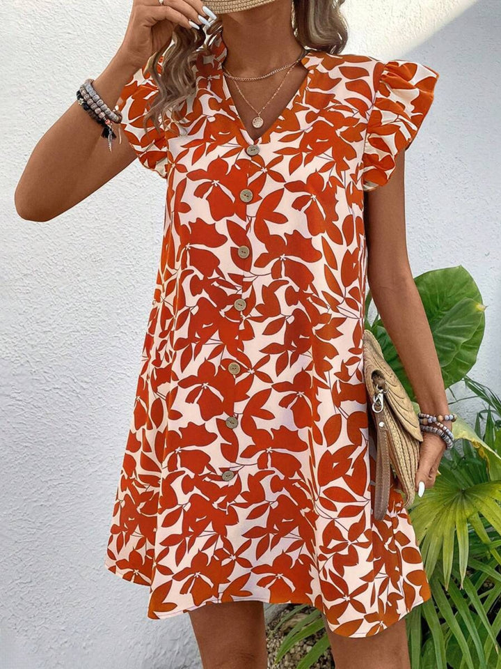 Printed Notched Cap Sleeve Mini Dress | Trendsi