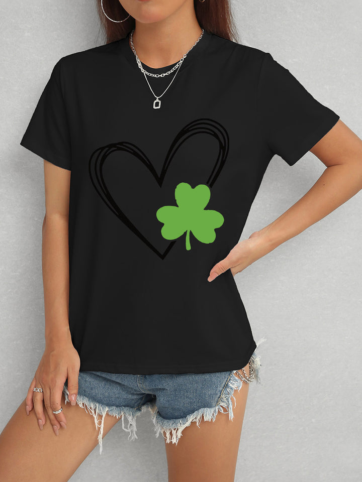 Heart Lucky Clover Short Sleeve T-Shirt | Trendsi