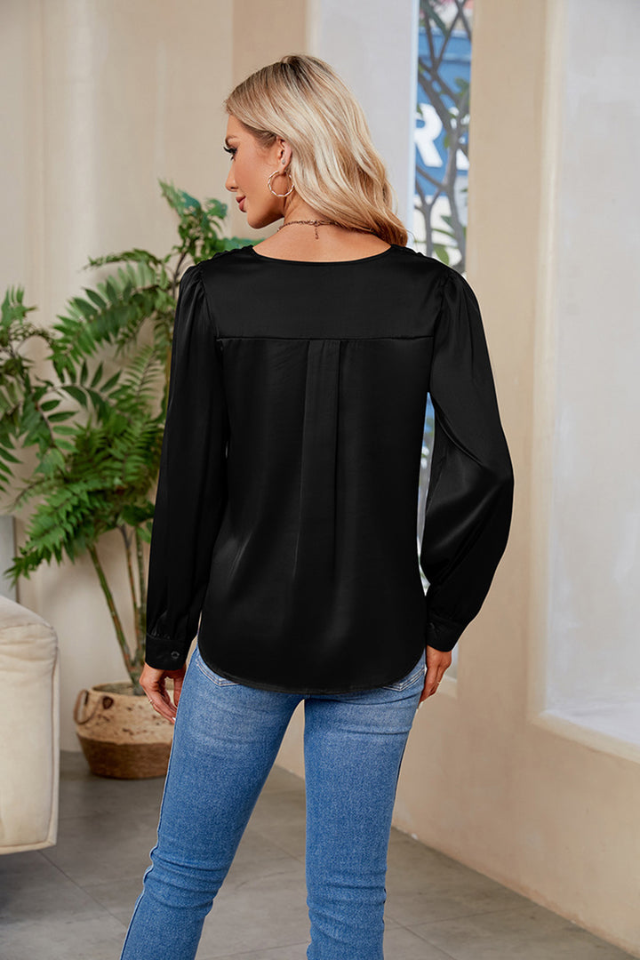 V-Neck Long Sleeve Top | Trendsi