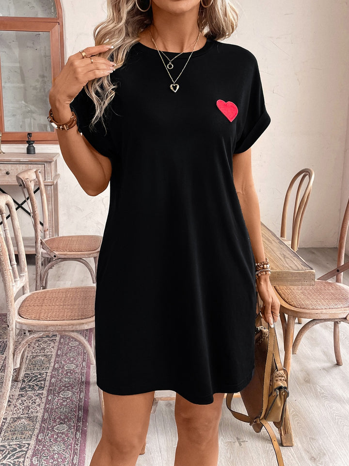 Heart Round Neck Short Sleeve Mini Tee Dress | Trendsi