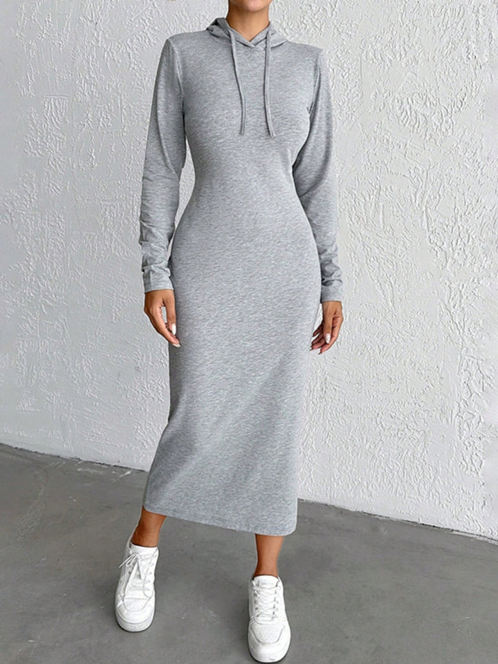 Drawstring Long Sleeve Hooded Midi Dress | Trendsi