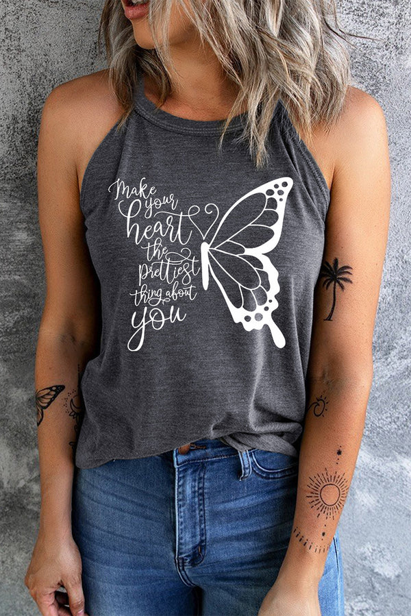 MAKE YOUR HEART THE PRETTIEST THING ABOUT YOU Round Neck Tank | Trendsi