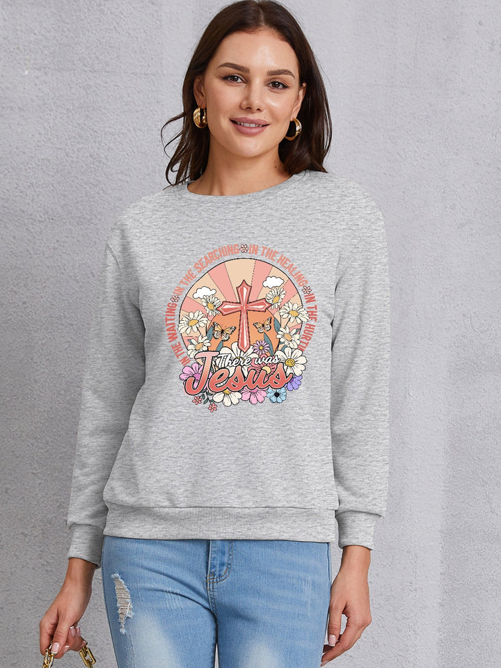 Cross Graphic Round Neck Sweatshirt | Trendsi