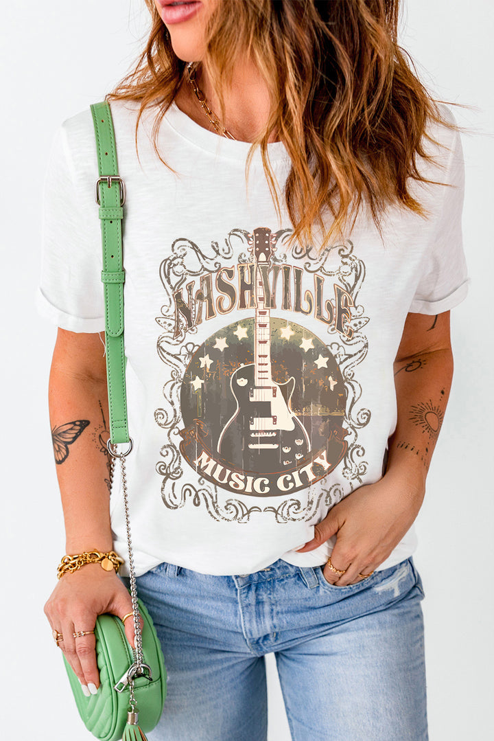 Guitar Graphic Round Neck Short Sleeve T-Shirt | Trendsi