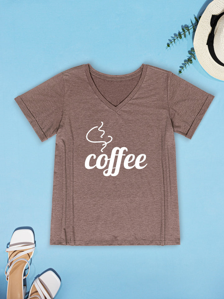 COFFEE V-Neck Short Sleeve T-Shirt | Trendsi