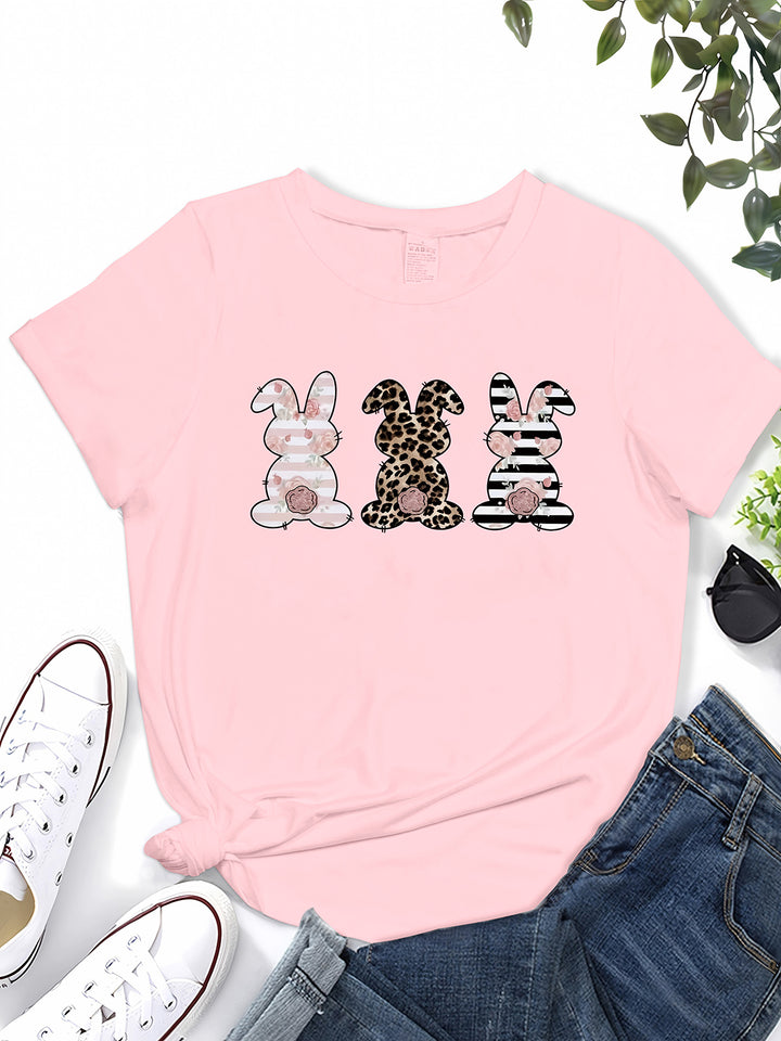 Rabbit Graphic Round Neck Short Sleeve T-Shirt | Trendsi